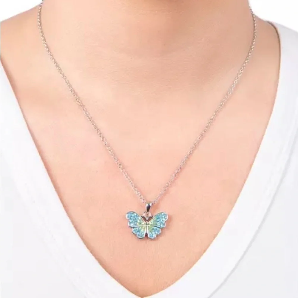 Blue and Green Crystal Butterfly Necklace